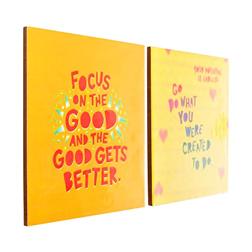 RANGBHAR Set of Two Wall Hangings, Quirky Motivational Quotes for Home Decor, 8 inch x 8 inch, High Gloss MDF Print Without Glass - Image 1