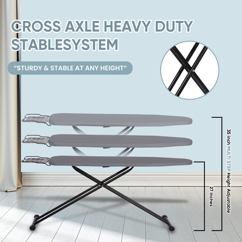Jakeefud Deluxe Ironing Board with Heat Resistant Cover and Thicken Felt Pad, Heavy Sturdy Legs,Full Size Hanger Iron Board,Foldable (L-Grey) - Image 3