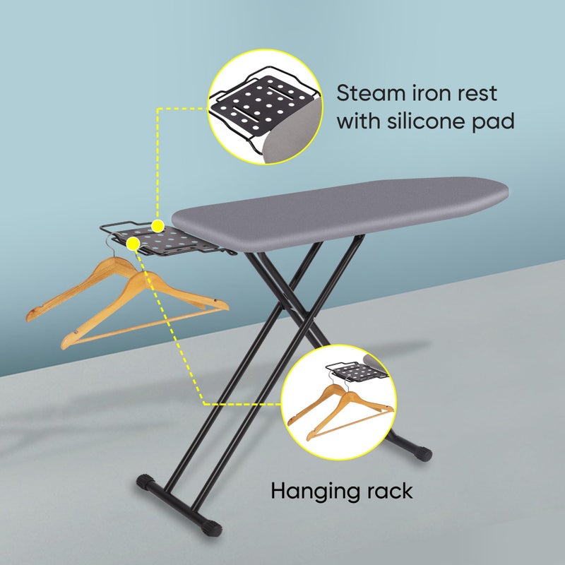 Jakeefud Deluxe Ironing Board with Heat Resistant Cover and Thicken Felt Pad, Heavy Sturdy Legs,Full Size Hanger Iron Board,Foldable (L-Grey) - Image 2