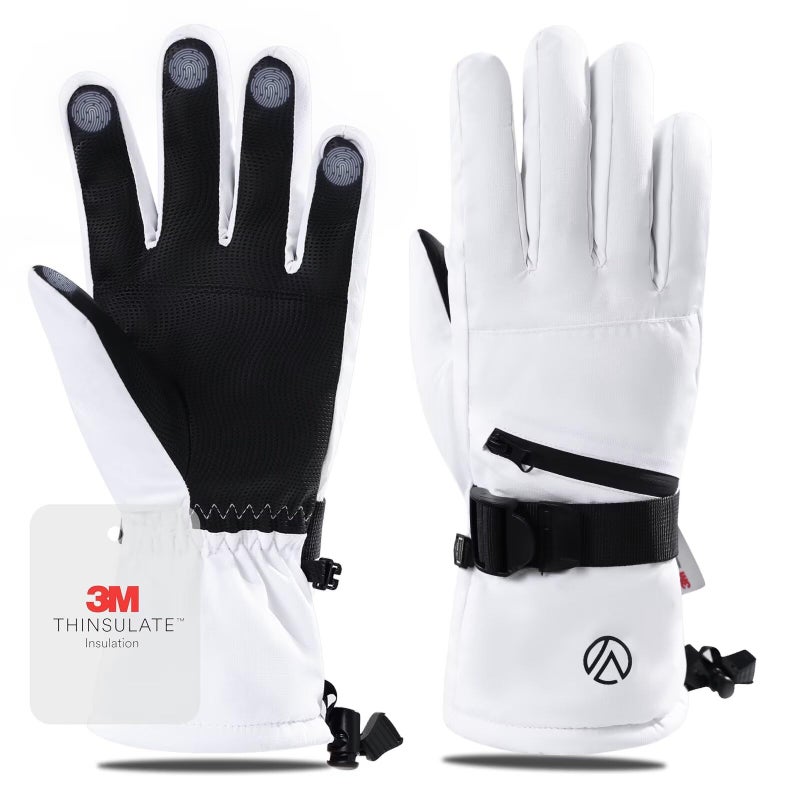 INPAKO Snow Gloves, Waterproof Warm Ski Gloves Thermal for Winter, Fit Both Men & Women, Gift for Parent Child White M - Image 1