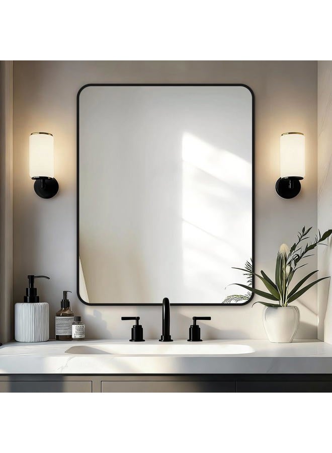 Delma Bathroom Vanity Mirror, Black Framed Bathroom Mirror for Over Sink, High-Definition Bathroom Mirror, Versatile Bathroom Vanity Mirror, Hangs Horizontally or Vertically(30x24, Black) - Image 1