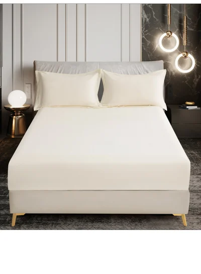 Donetella Bedding Fitted Sheet - Fits 180x200 Cm For King Bed - 3 Pcs (1 Fitted Sheet and 2 Pillowcases) - 35 Cm Deep Pocket - Solid Bed Sheet
