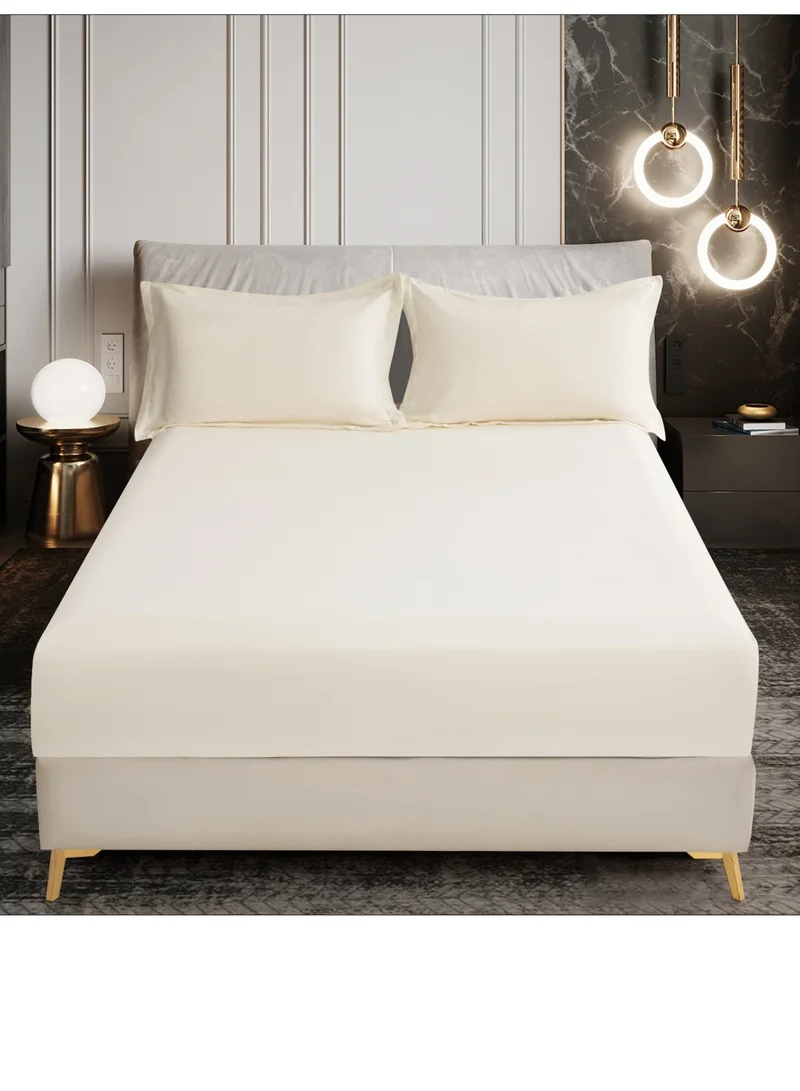 Donetella Bedding Fitted Sheet - Fits 180x200 Cm For King Bed - 3 Pcs (1 Fitted Sheet and 2 Pillowcases) - 35 Cm Deep Pocket - Solid Bed Sheet