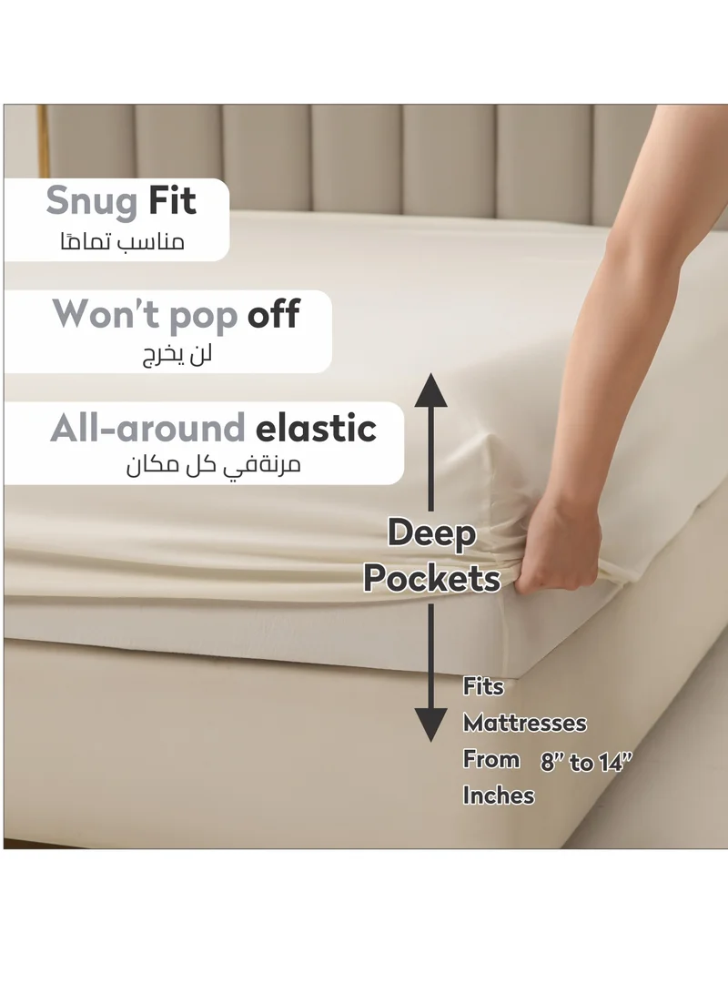 Donetella Bedding Fitted Sheet - Fits 180x200 Cm For King Bed - 3 Pcs (1 Fitted Sheet and 2 Pillowcases) - 35 Cm Deep Pocket - Solid Bed Sheet