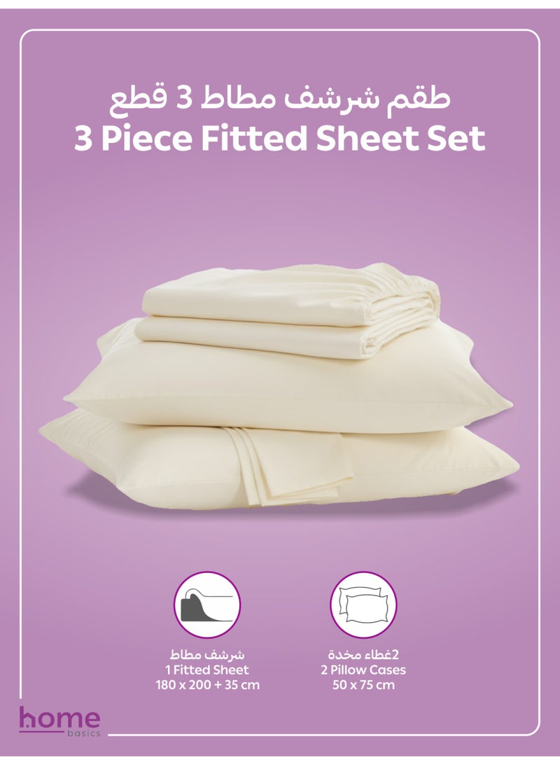 Donetella Bedding Fitted Sheet - Fits 180x200 Cm For King Bed - 3 Pcs (1 Fitted Sheet and 2 Pillowcases) - 35 Cm Deep Pocket - Solid Bed Sheet - Image 3