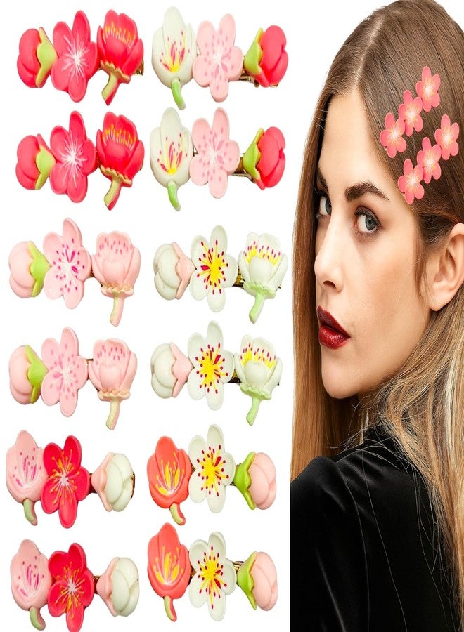 Luxelocks Set of 12 piece, Cherry Blossom Hair Clips, Pink and White Floral Design, alligator hair clip for women and girls - Image 1