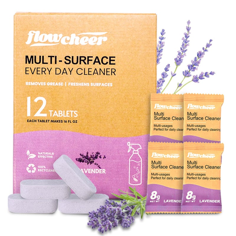 flowcheer Multi Surface Cleaner Refills -All Purpose Cleaning Tablets-Makes 192 fl oz(12 x 16 Fl oz) Bottles of Spray Cleaner for Household&Kitchen Cleaning-Lavender Scent(Not Included Bottles) - Image 1