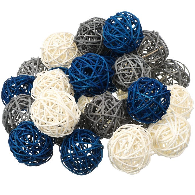 30 PCS BLUE RATTAN BALLS BLUE DECORATIVE BALLS FOR DECORATION BOWL WICKER 18 INCH WHITE GRAY BLUE BALLS DECOR DECORATIVE FILLERS FOR VASES HOME DECOR COFFEE TABLE DECORATIONS FOR CRAFT PARTY