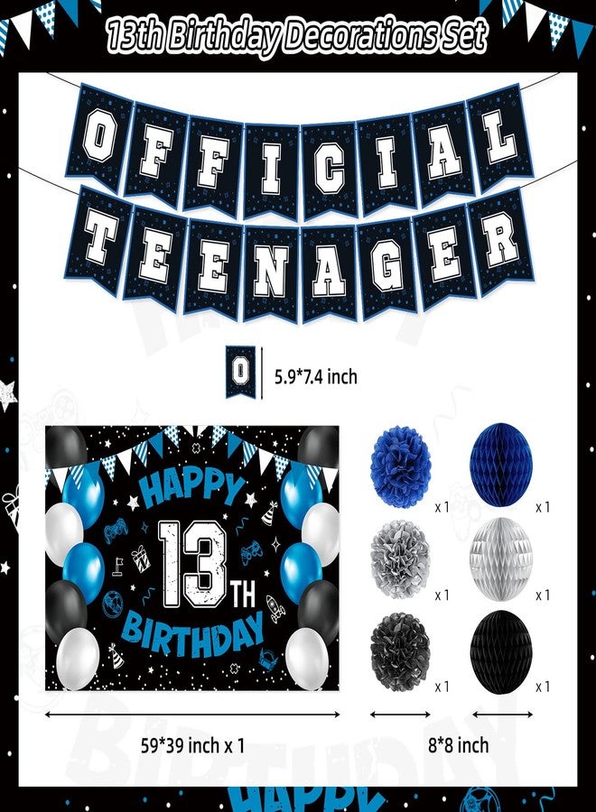 REDWORD 13th Birthday Decorations for Boys, 45Pcs Blue Black Official Teenager Decorations Include Happy 13th Birthday Backdrop Hanging Swirls 32inch 13 Foil Balloons Cake Toppers for Boy Birthdays Decor - Image 2