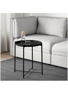 Arabest Black Small Side Table, Round Coffee Table with Foldable Frame and Tray, Iron Snack Table for Study Flower Shop Lounge  - Image 2