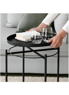 Arabest Black Small Side Table, Round Coffee Table with Foldable Frame and Tray, Iron Snack Table for Study Flower Shop Lounge  - Image 3