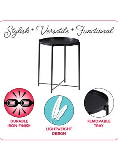 Arabest Black Small Side Table, Round Coffee Table with Foldable Frame and Tray, Iron Snack Table for Study Flower Shop Lounge  - Image 5