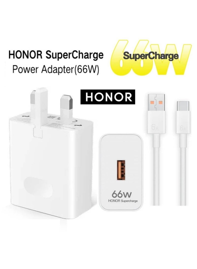 Honor SuperCharge 66W Power Adapter Wall Charger with 6A USB to Type-C Cable - Fast Charging Travel Adapter Combo Kit for Honor Smartphones (UK 3-Pin Plug) White - Image 3