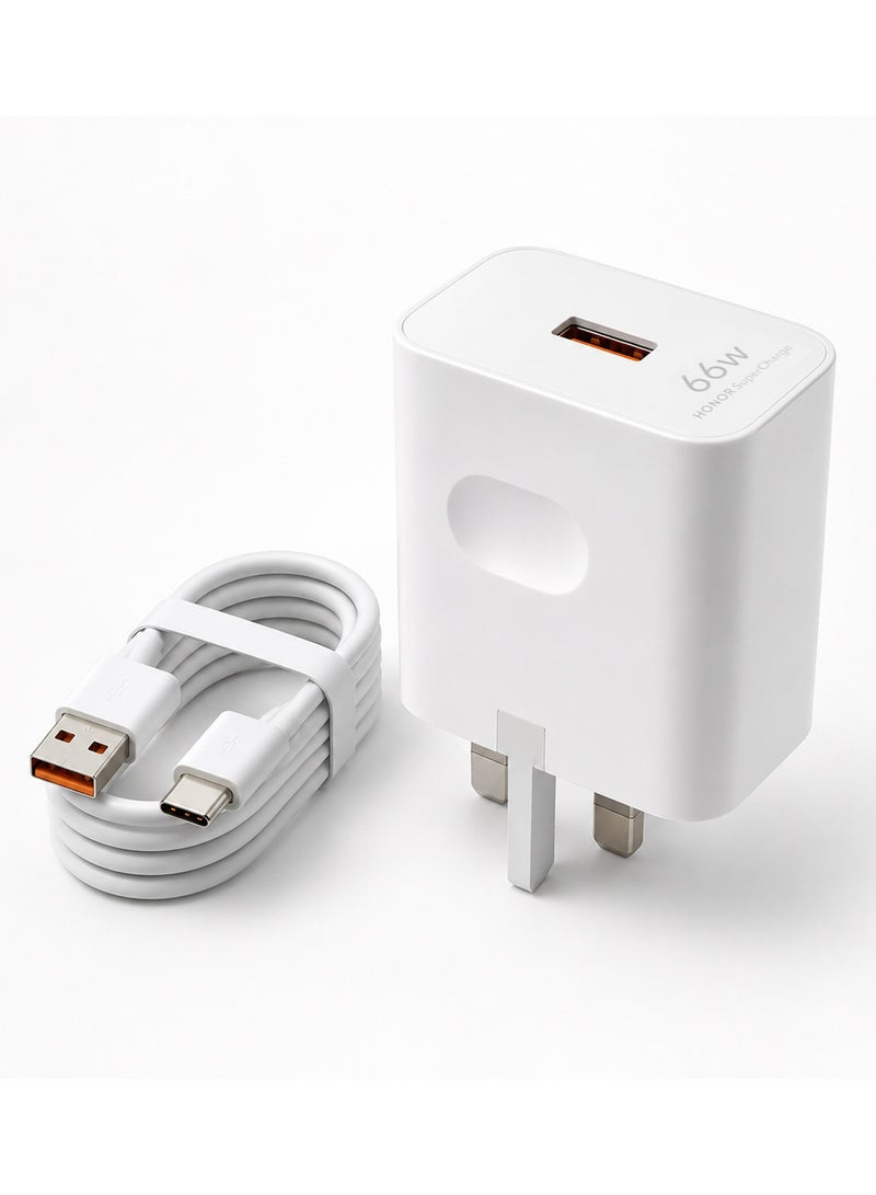 Honor SuperCharge 66W Power Adapter Wall Charger with 6A USB to Type-C Cable - Fast Charging Travel Adapter Combo Kit for Honor Smartphones (UK 3-Pin Plug) White - Image 5