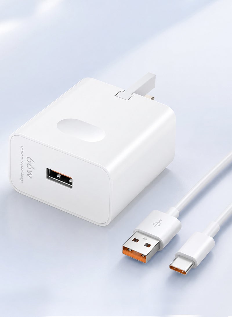 Honor SuperCharge 66W Power Adapter Wall Charger with 6A USB to Type-C Cable - Fast Charging Travel Adapter Combo Kit for Honor Smartphones (UK 3-Pin Plug) White - Image 4