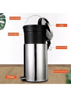 Winsor Winsor Stainless Steel Pedal Dustbin with Removable Inner Bucket - Trash Can Round Shape Dustbin for Bathroom, Home, Kitchen, washrooms, Room and Office 12 ltr  - Image 5