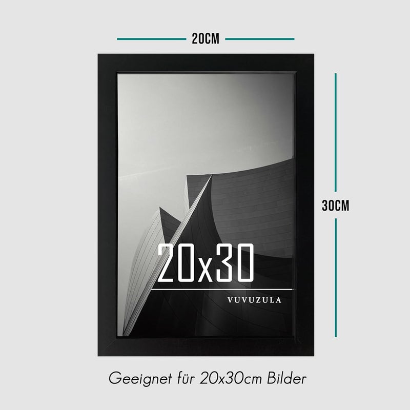 VUVUZULA Set of 3 Black Wooden Photo Frames, 20 x 30 cm (7.9 x 11.8 inch), MDF Frame, Acrylic Glass Panel - Image 2