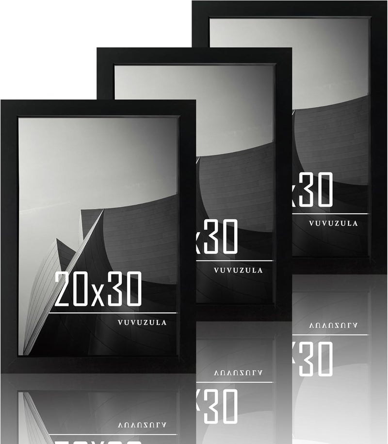 VUVUZULA Set of 3 Black Wooden Photo Frames, 20 x 30 cm (7.9 x 11.8 inch), MDF Frame, Acrylic Glass Panel - Image 1