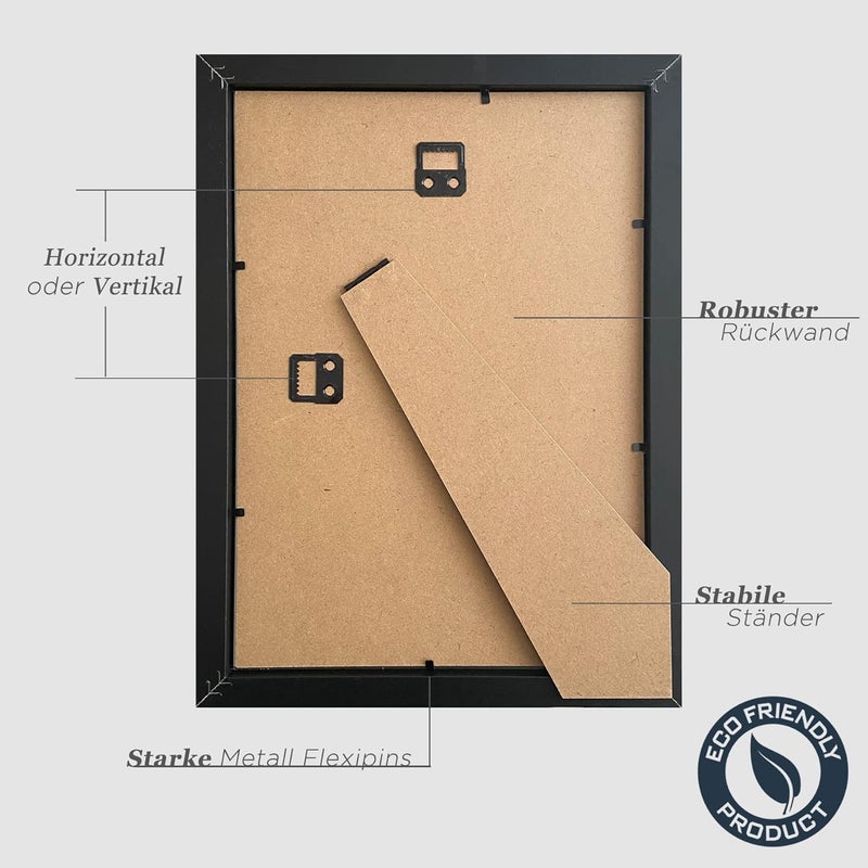 VUVUZULA Set of 3 Black Wooden Photo Frames, 20 x 30 cm (7.9 x 11.8 inch), MDF Frame, Acrylic Glass Panel - Image 3