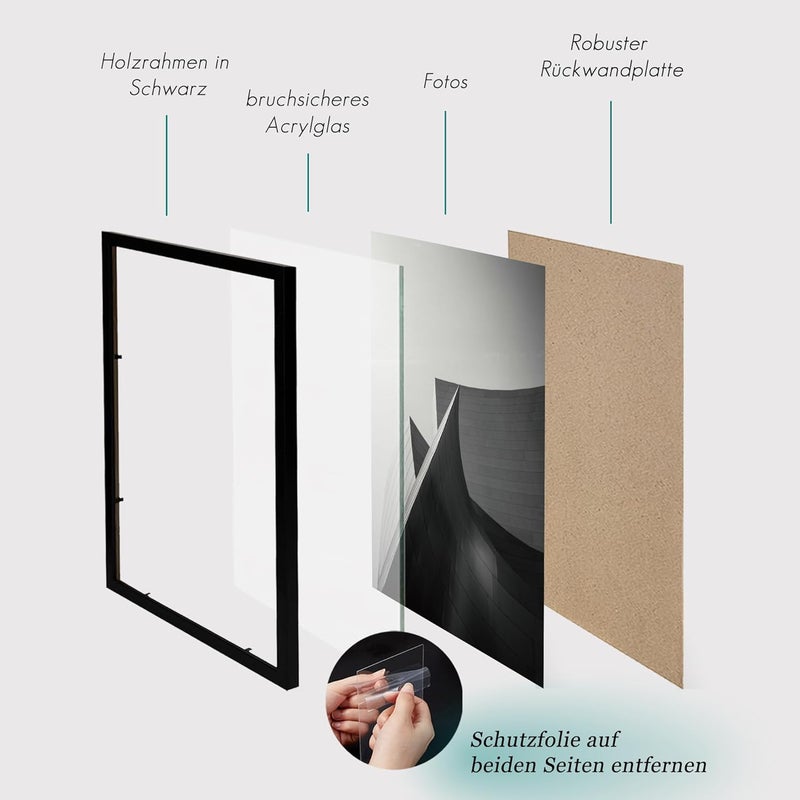 VUVUZULA Set of 3 Black Wooden Photo Frames, 20 x 30 cm (7.9 x 11.8 inch), MDF Frame, Acrylic Glass Panel - Image 5