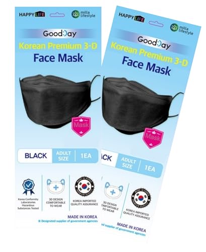 FLEXMON (Pack of 10) Good Day Korea Black Disposable KF-94 Face Mask 4-Layer Filters Breathable Comfortable Protection, Protective Nose Mouth Covering Dust Mask Made in Korea. - Image 3