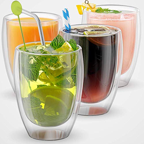 MosQuick® Set of 4 350 ml Double Wall Glass Coffee Mug Tea Cups Insulated for Espresso, Latte, Cappuccino, Tea,Double Walled Coffee Mug Glass - Image 1