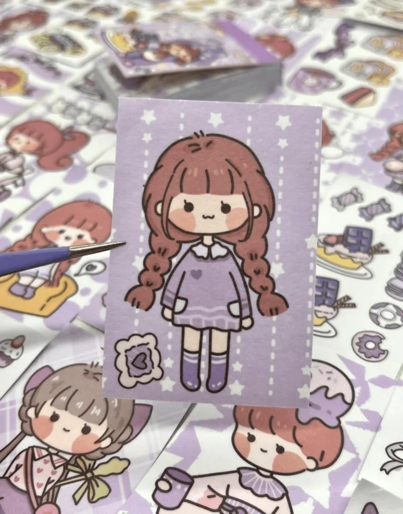 Kağıt Gemi Dükkan Paper Ship Shop Cute Girl Purple Color 50 Sheets Mini Notebook Sticker / Decal / Bullet Journal / Notebook Decoration
