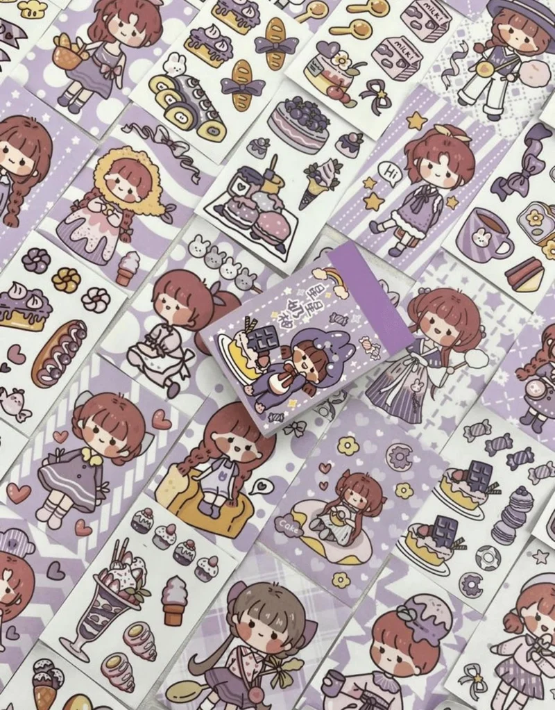 Kağıt Gemi Dükkan Paper Ship Shop Cute Girl Purple Color 50 Sheets Mini Notebook Sticker / Decal / Bullet Journal / Notebook Decoration