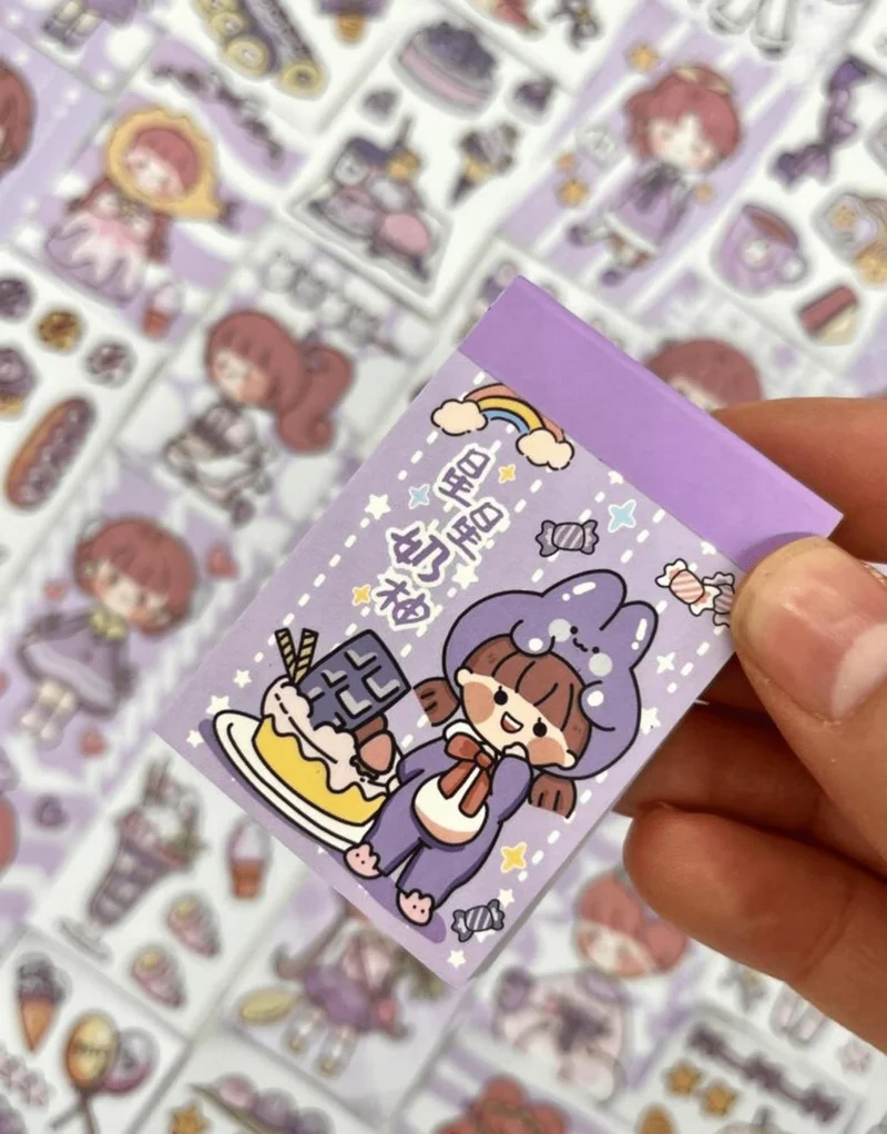 Kağıt Gemi Dükkan Paper Ship Shop Cute Girl Purple Color 50 Sheets Mini Notebook Sticker / Decal / Bullet Journal / Notebook Decoration