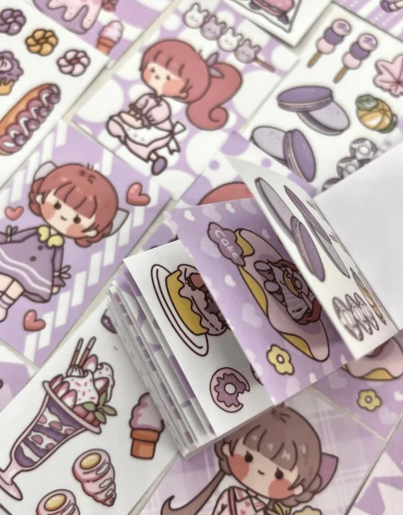 Kağıt Gemi Dükkan Paper Ship Shop Cute Girl Purple Color 50 Sheets Mini Notebook Sticker / Decal / Bullet Journal / Notebook Decoration