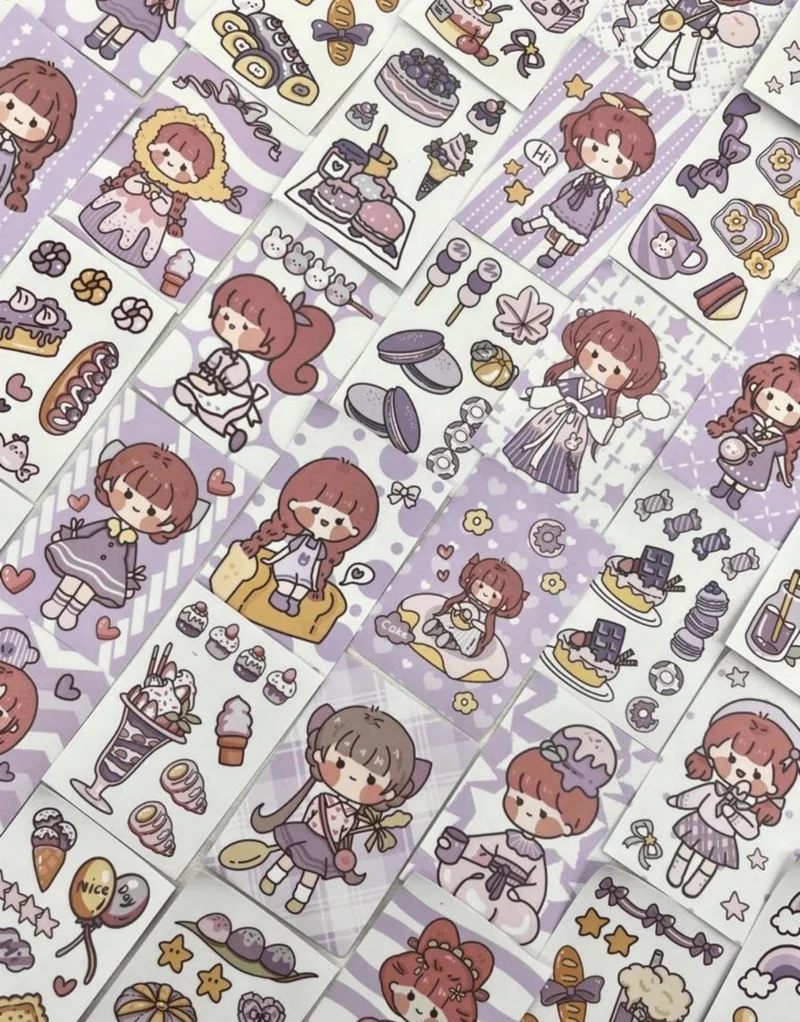 Kağıt Gemi Dükkan Paper Ship Shop Cute Girl Purple Color 50 Sheets Mini Notebook Sticker / Decal / Bullet Journal / Notebook Decoration