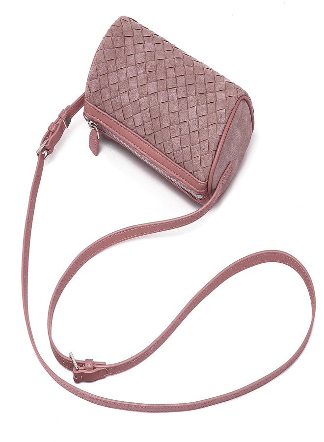 Sumrains Mini Purse Woven Bag for Women: Vegan Leather Suede Shoulder Bag - Small Barrel Bag Little Crossbody Handbag (Purple) - Image 4