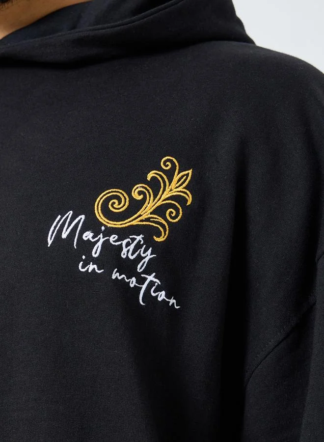 Styli Oversize heavy Fleece hoodie with Horse Print and Emb at front and back with Kangaroo pocket