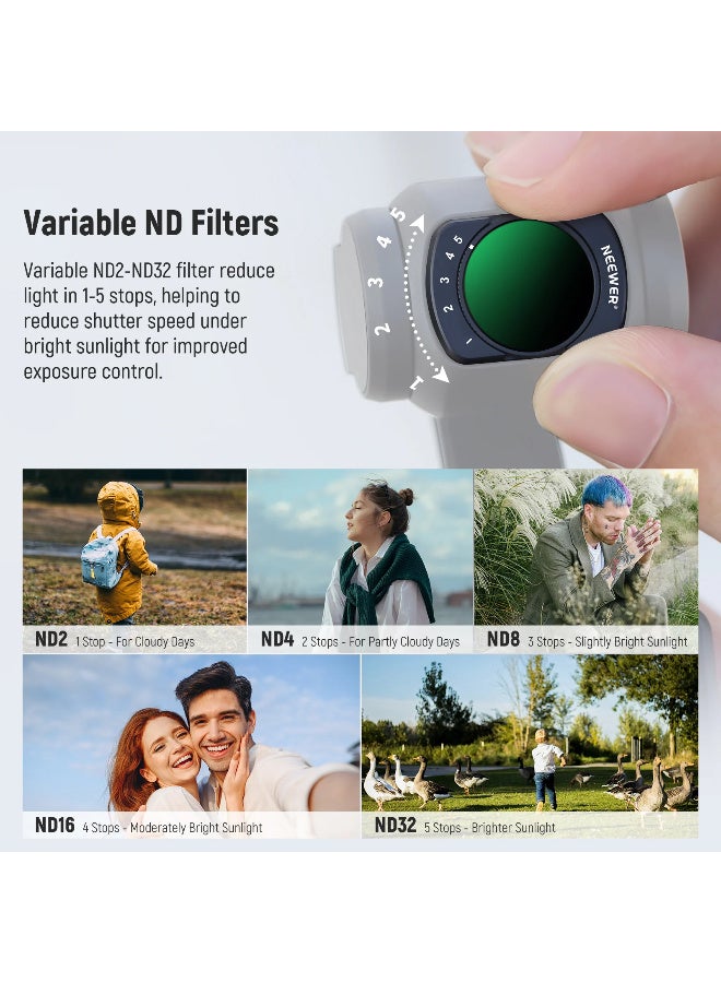 نيوير مجموعة فلاتر عدسة الكاميرا من NEEWER متوافقة مع DJI Osmo Pocket 3 – فلتر CPL، ناشر أسود 1/4، ND2-32 متغير، وعدسة زاوية واسعة 0.75X – فلتر ND مغناطيسي، فلتر استقطاب دائري، تأثير ناعم، وزاوية واسعة لتعزيز التصوير الفوتوغرافي والفيديو - Image 5