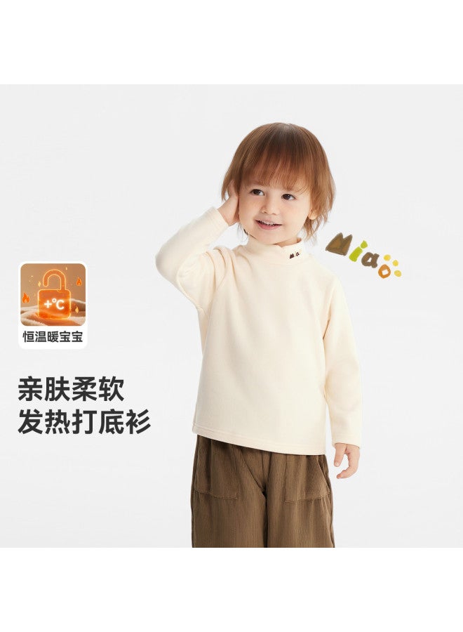 Heating] Baby Base Layer Shirt Autumn Winter Boys T-shirt Long Sleeve Warm Top Half High Neck Children Girls Casual - Image 2