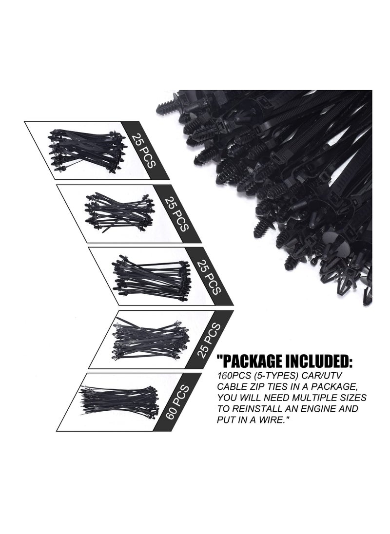 SYOSI - Universal Nylon Push Mount Cable Zip Tie, 160Pcs Nylon Self Locking Cable Strap, Heavy Duty Nylon Push Mount Self Locking UV Resistant, 5 Most Popular Sizes, for Indoor Wire Tying Construction Auto - Image 1