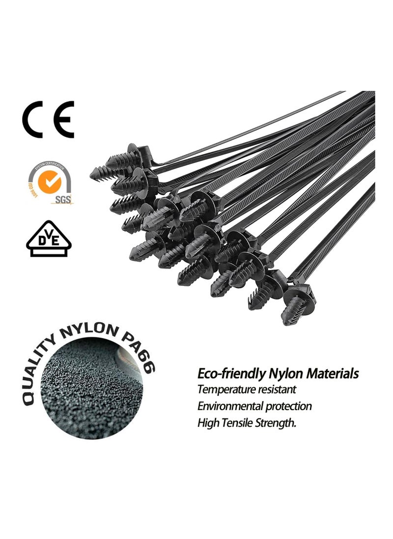 SYOSI - Universal Nylon Push Mount Cable Zip Tie, 160Pcs Nylon Self Locking Cable Strap, Heavy Duty Nylon Push Mount Self Locking UV Resistant, 5 Most Popular Sizes, for Indoor Wire Tying Construction Auto - Image 1