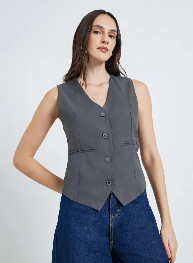 Styli Women Grey Sleeveless Waistcoat