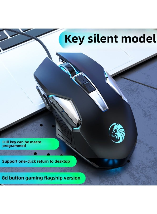 C8 Dome Lion Video Game Mouse Office Game Hardware Macro-Color:C8 Wired Black Mute - Image 1