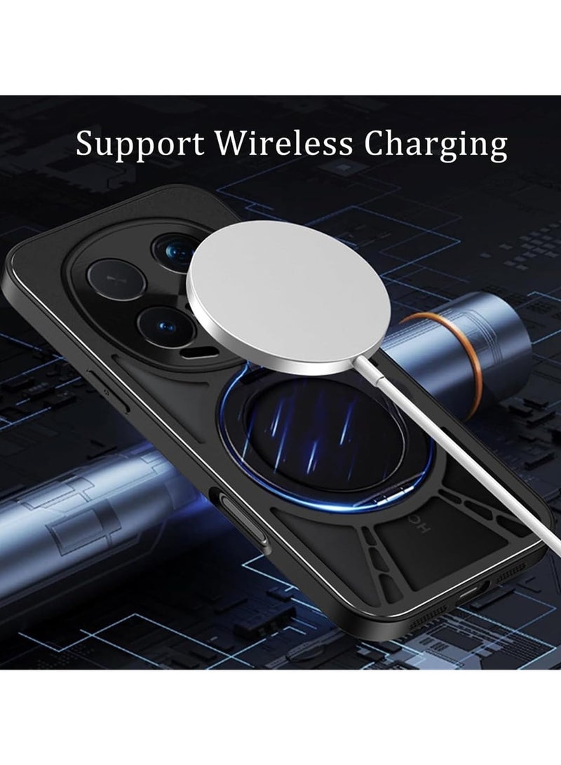 عام غطاء متوافق مع Honor Magic 8 Pro 5G [يدعم الشحن اللاسلكي] - تصميم ثنائي الوظيفة من المعدن المفرغ للتبريد والمقاوم للسقوط، مع حامل مغناطيسي دوّار 360° - Image 2