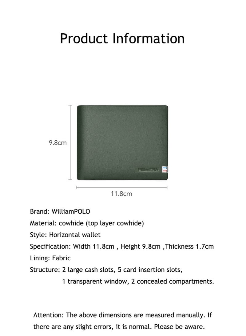 ويليامبولو WilliamPOLO الرجال الجلد الأصلي الأفقي محفظة قصيرة بسيطة فاخرة محفظة الشباب هدية لصديق - Image 4