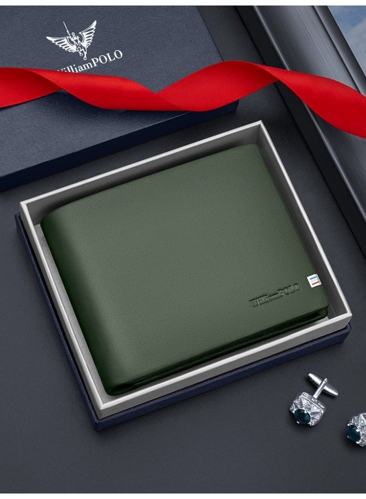 ويليامبولو WilliamPOLO الرجال الجلد الأصلي الأفقي محفظة قصيرة بسيطة فاخرة محفظة الشباب هدية لصديق - Image 2