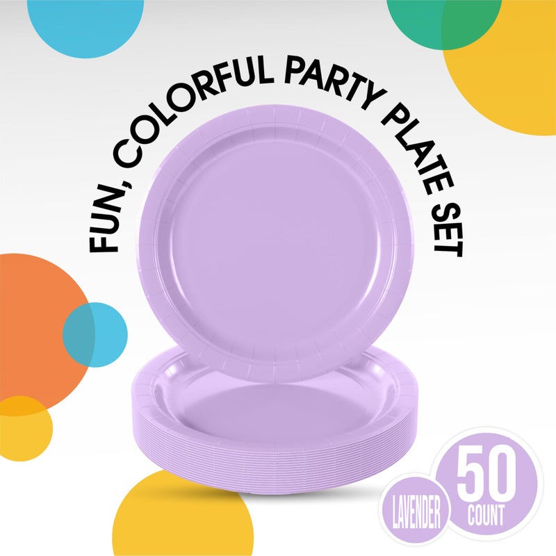 Exquisite Lavender Paper Plates Disposable Heavy Duty 9 Inch Disposable Plates For Party 50 Pcs Heavy Duty Paper Plate 350 GSM  Birthday Party Supplies Plate Set - Image 1