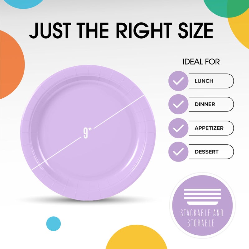 Exquisite Lavender Paper Plates Disposable Heavy Duty 9 Inch Disposable Plates For Party 50 Pcs Heavy Duty Paper Plate 350 GSM  Birthday Party Supplies Plate Set - Image 3