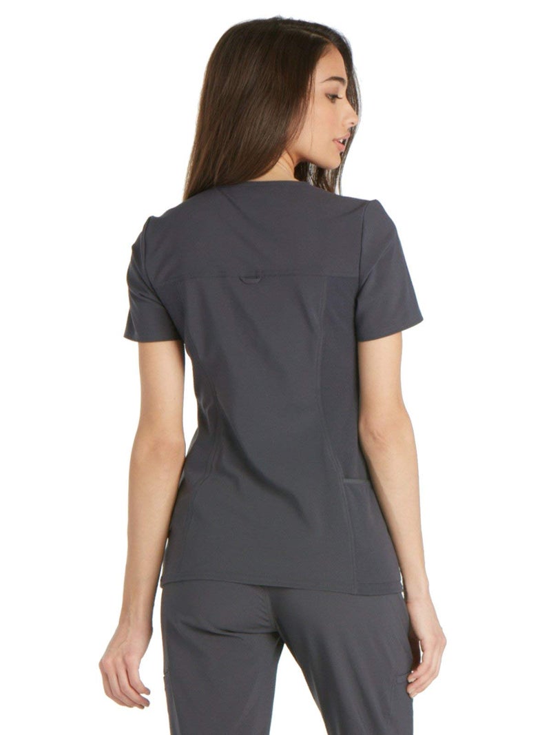 Cherokee Women's Iflex V-Neck Knit Panel Top, Pewter, Small - Image 2