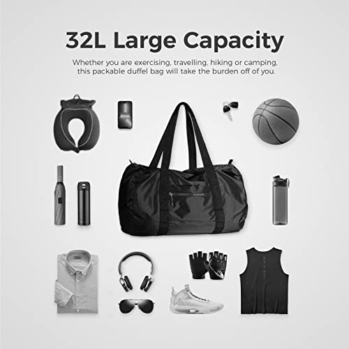 pack all Lightweight Travel Duffel Bag, Water-Resistant Sports Gym Bag, 32L Foldable Weekender Bag for Fitness, Hiking and Camping (Navy Blue) - Image 2