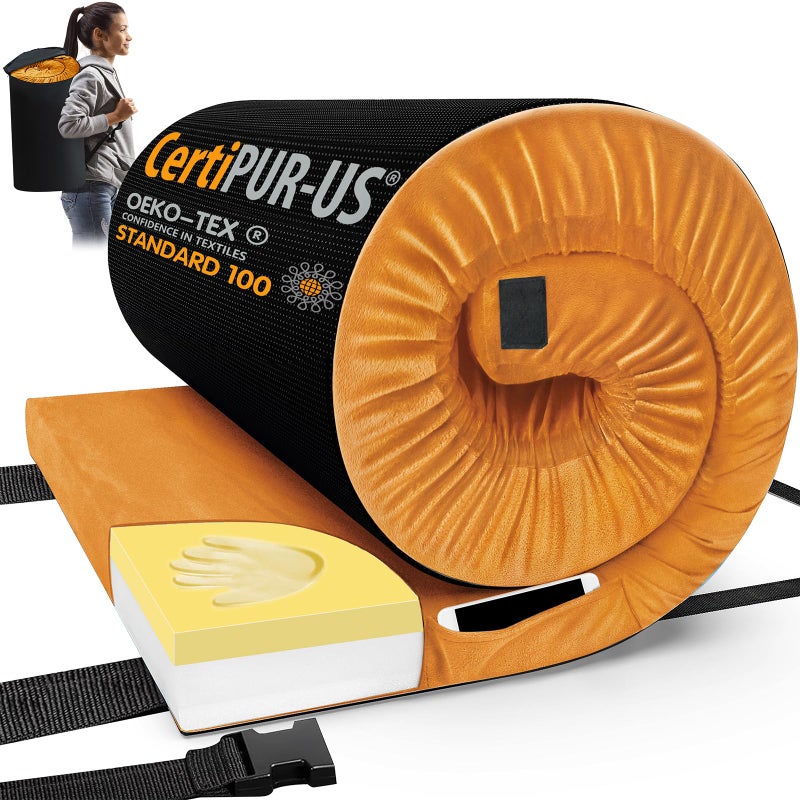 CYMULA CertiPUR-US Memory Foam Camping Mattress 2 Person, Portable Foam Sleeping Pad for Camping, Roll up Sleeping Mat for Adults Guest Floor Bed for Sleepover, Car, Tent SUV Mattress - Image 1