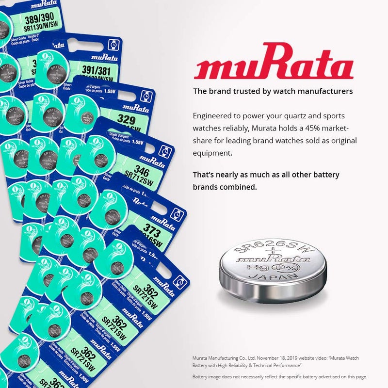 Murata 321 Battery SR616SW 1.55V Silver Oxide Watch Button Cell (5 Batteries) - Image 2