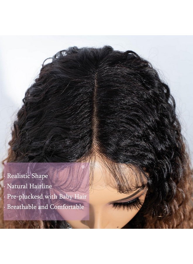 جويدر باروكة شعر اصطناعية من Joedir بطول 32 بوصة، مموجة وعميقة، مصنوعة من الدانتيل، شفافة عالية الدقة، بدون غراء، مقاومة للحرارة، ألياف مسبقة النتف، مع شعر صغير للنساء (لون أسود أومبري إلى عسلي) - Image 5