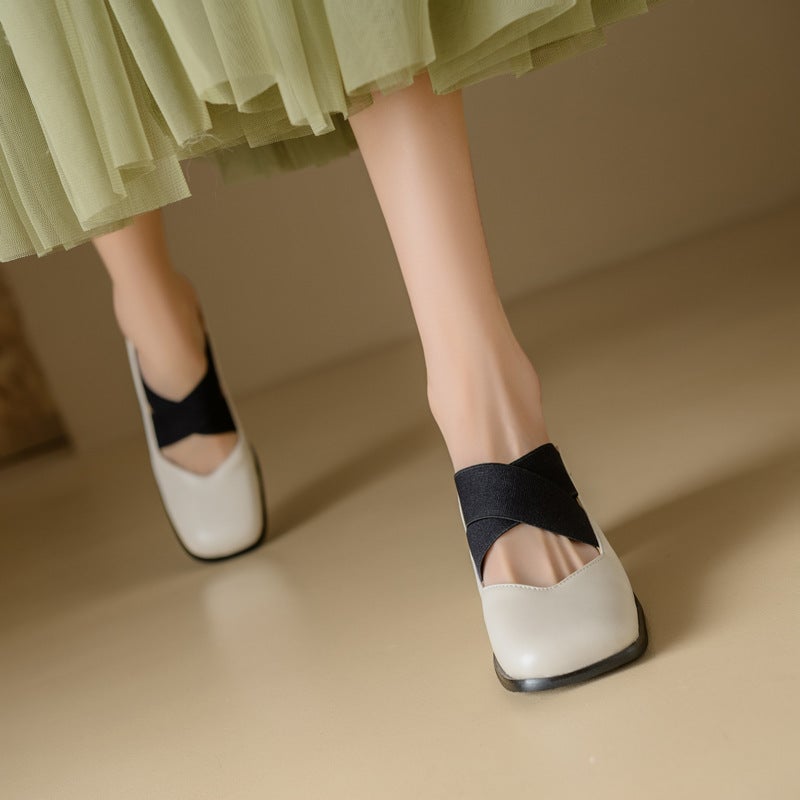 2024 Fashion High Heeled Square Head Sandals 32-46 Solid Color Set Feet Rear Empty Sandals For Women - Image 5
